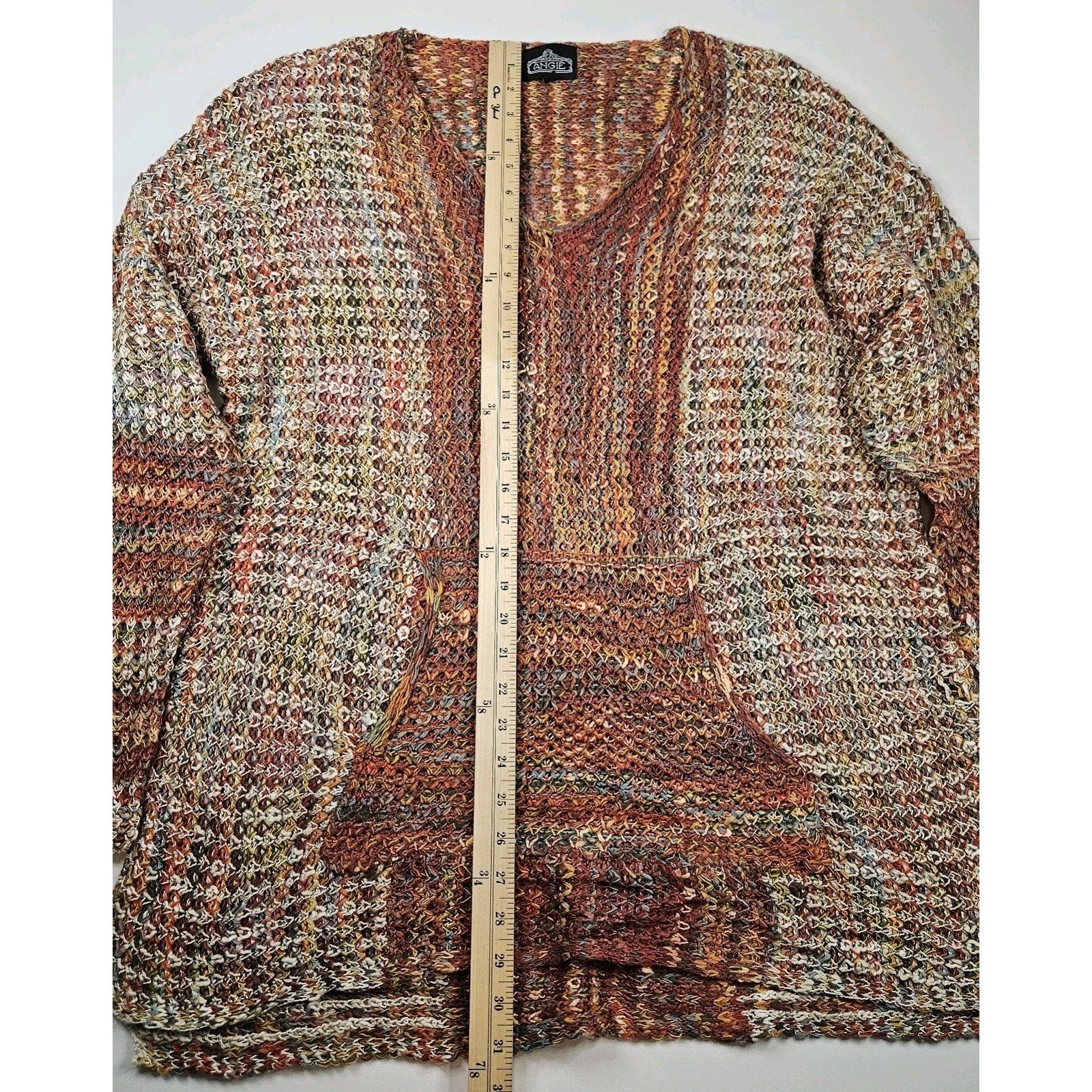 Angie Buckle Space Dye SweaterOpen Knit Boho Pullover Sweater Tunic XL Orange
