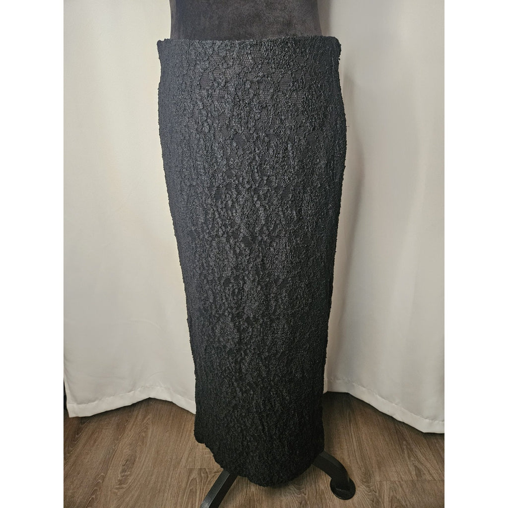 Vintage EN ROUTE Midi Length Skirt Black Lace Pencil Skirt Stretch Size Large