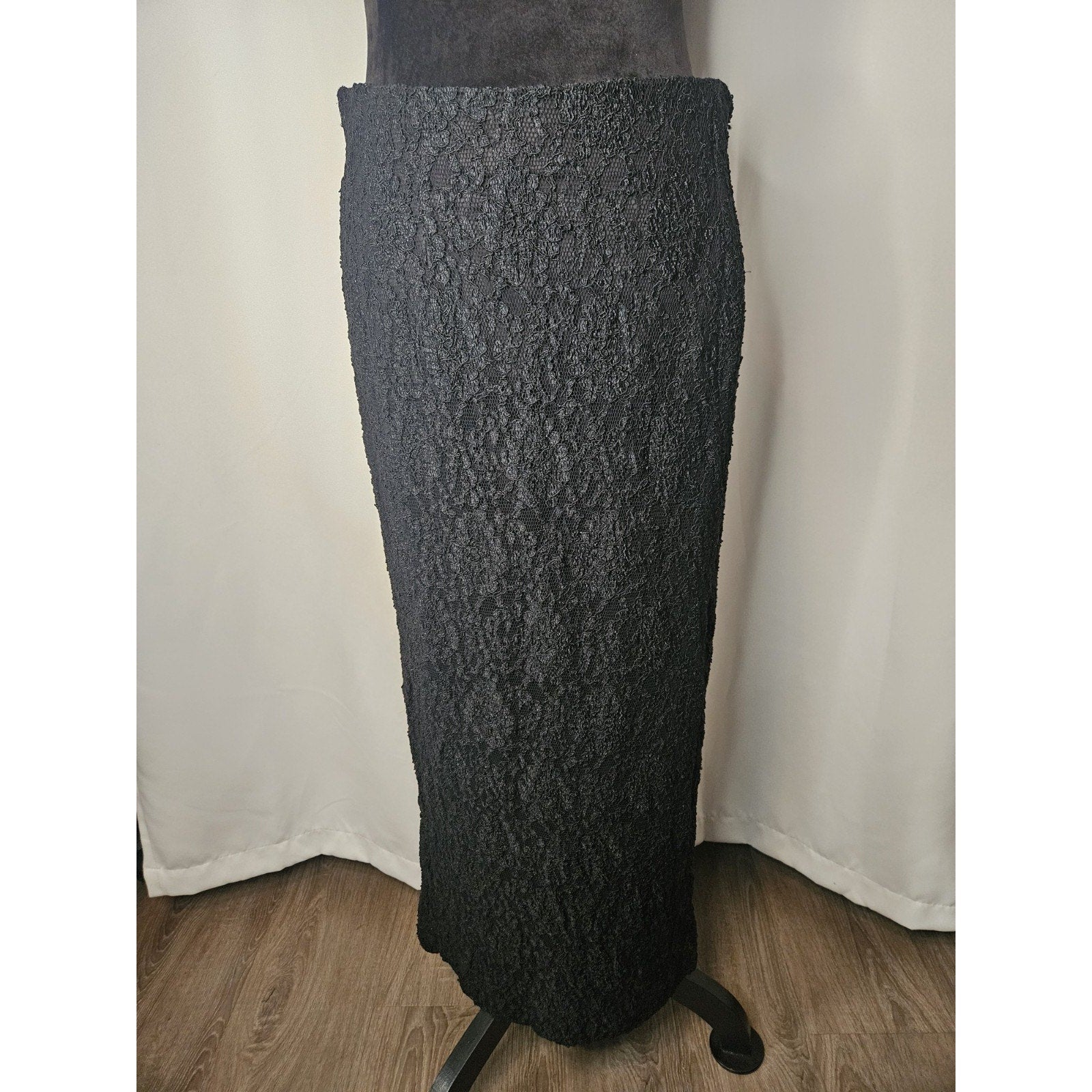 Vintage EN ROUTE Midi Length Skirt Black Lace Pencil Skirt Stretch Size Large