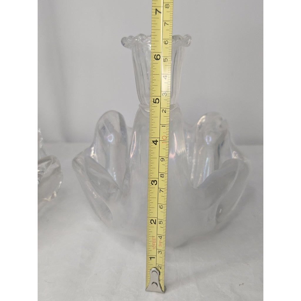 Vtg Murano Barovier Glass Ribbed Shell Candle Stick Holder Iridescent Bowl Set 2