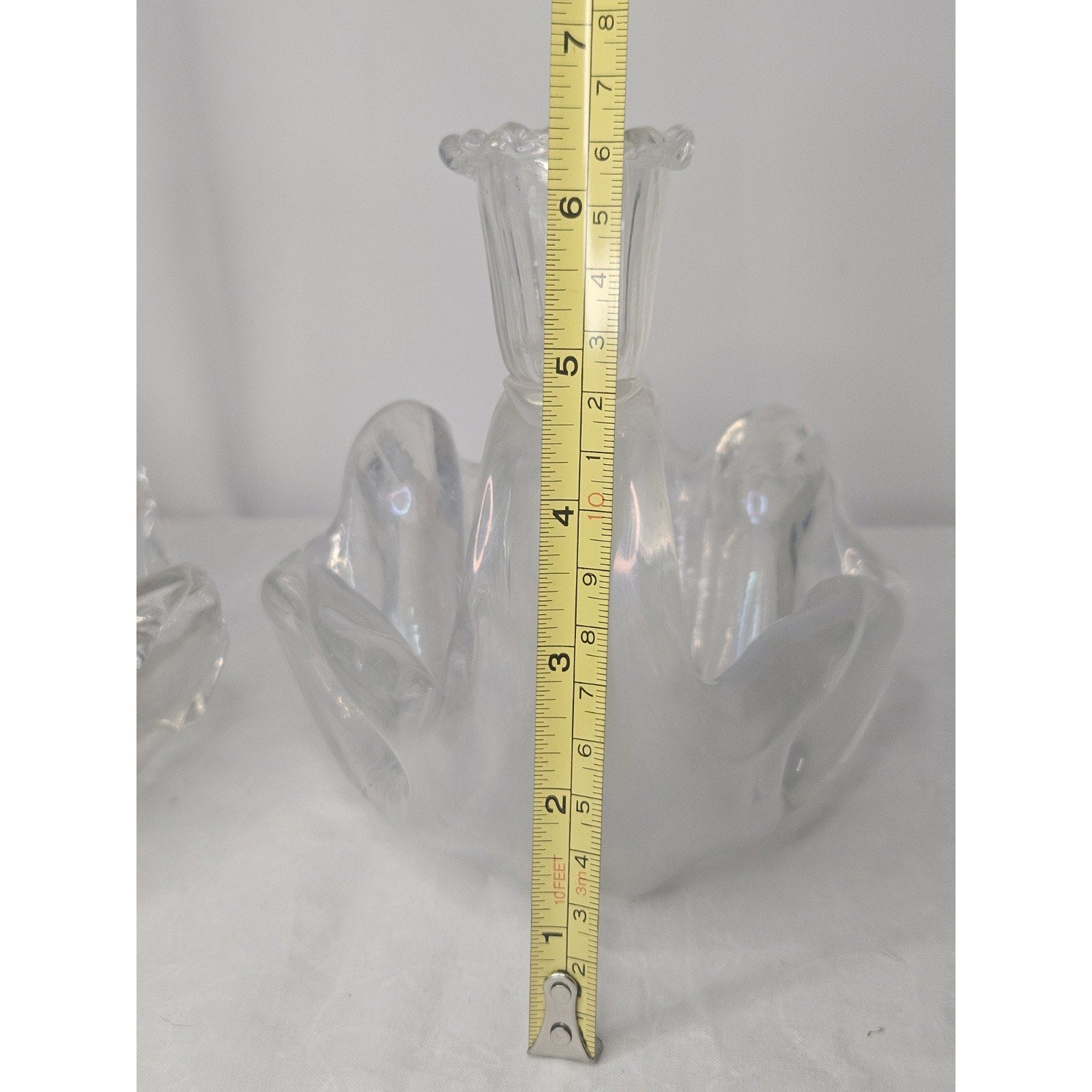 Vtg Murano Barovier Glass Ribbed Shell Candle Stick Holder Iridescent Bowl Set 2