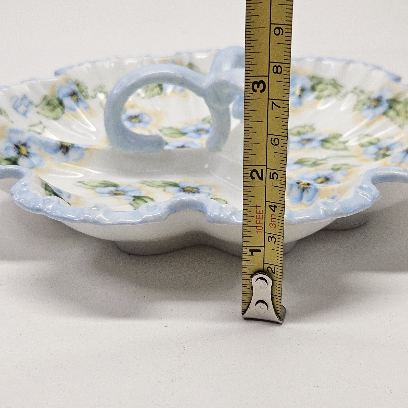 Vtg Forget-Me-Not Hand-Painted Porcelain Dish Trinket Tray Fairy Cottage Shabby