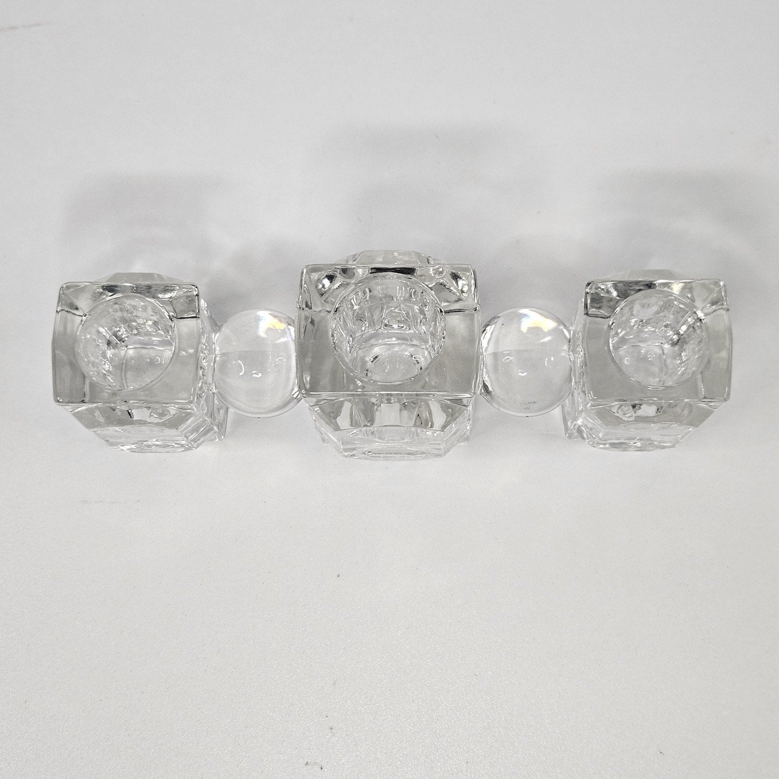 1940s Pitman Dreitzer Baguette ART DECO 3 Spot Candle Holder Glass Candelabra