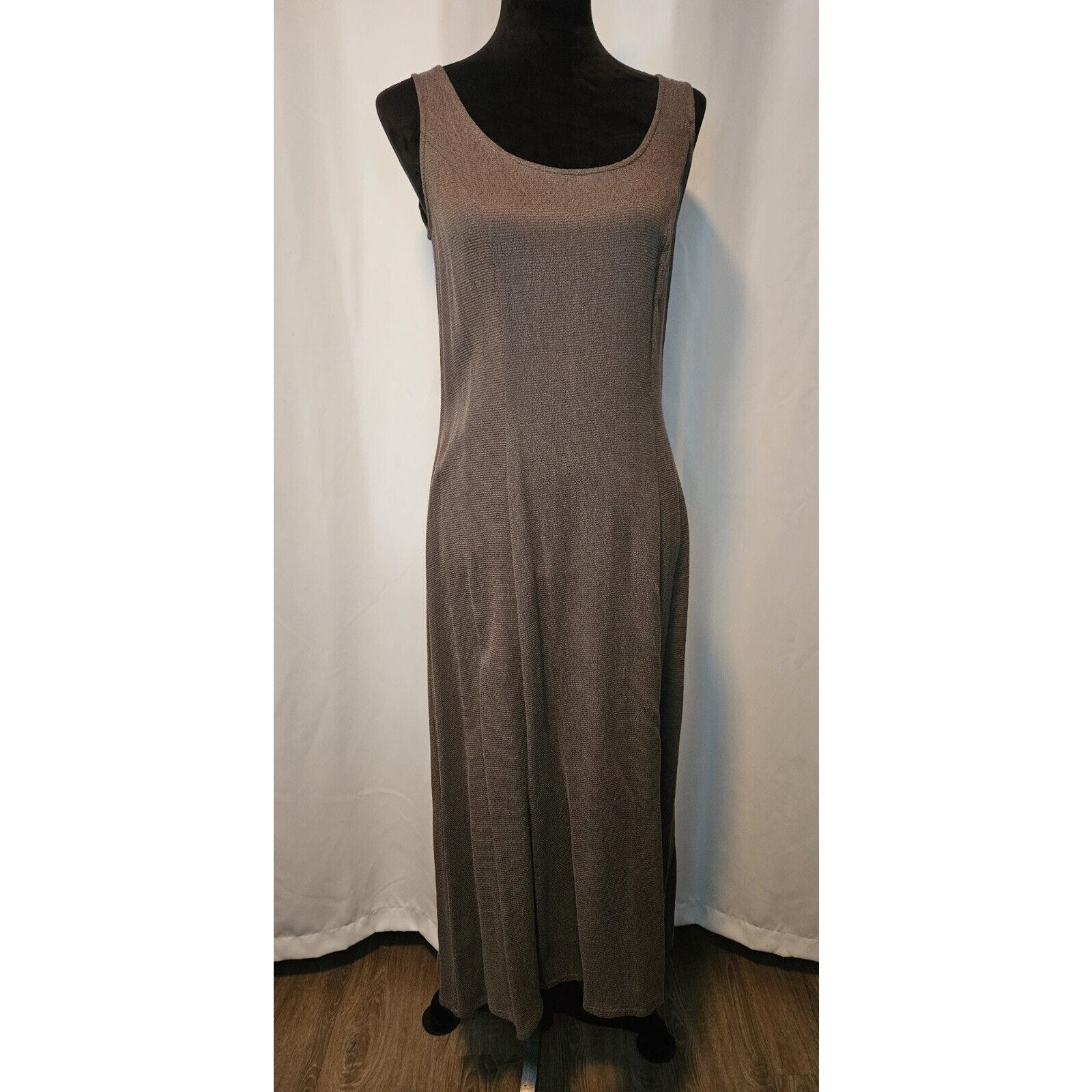Vintage 90s Midi Dress Stone Brown Semi Sheer Slim Fit Sleeveless Dress 12