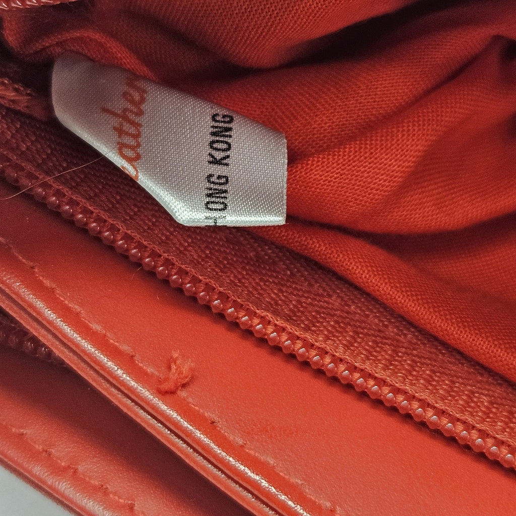 Art Deco Vintage Red Genuine Leather Clutch Bag Retro Purse Made In Hong Kong