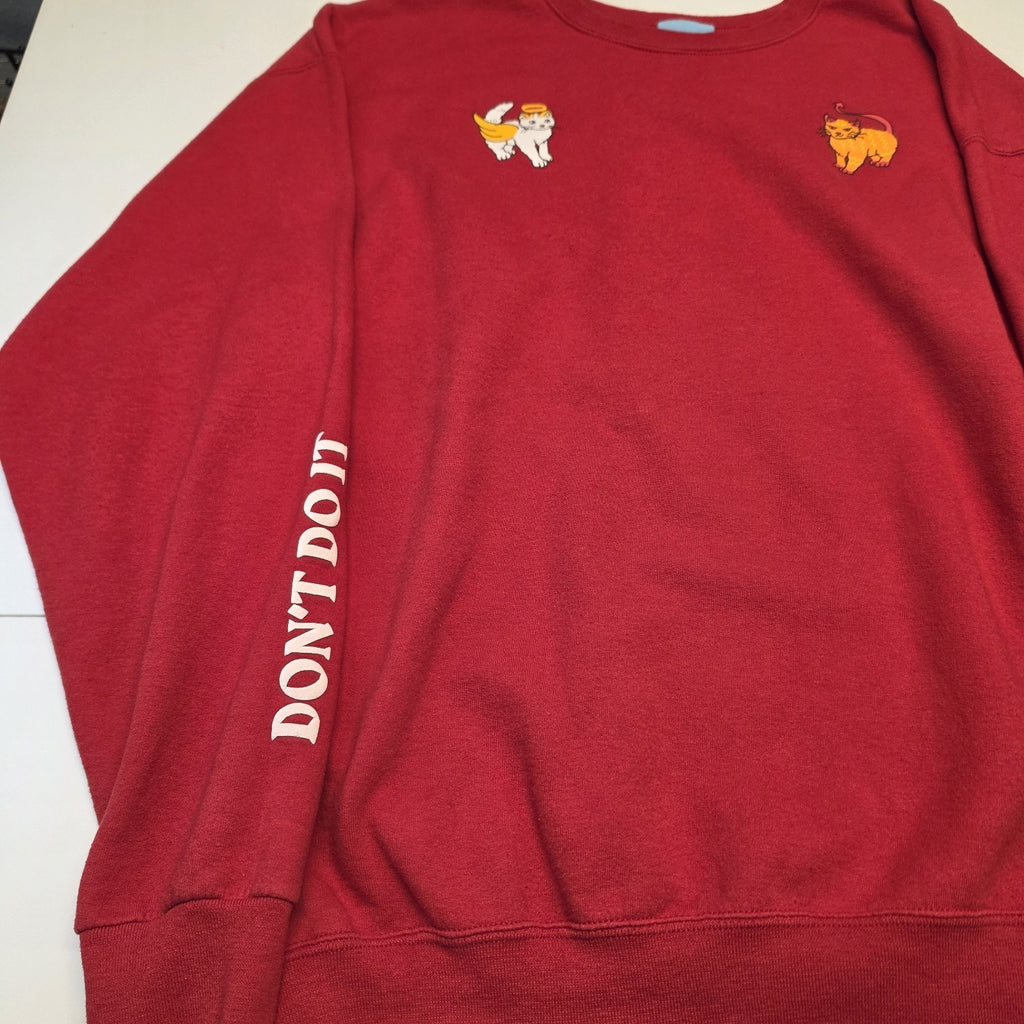 Emma Angel Cat Devil Cat Do It Don't Do It Sweatshirt Red XL Pullover Crewneck
