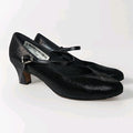 Vintage 90s Black Leather Glitter Mary Jane Round Toe Formal Dress Shoe 10.5 W