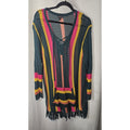 Torrid Striped Open Stitch Pullover Fringe Hem Sweater 1X Kangaroo Pocket Boho
