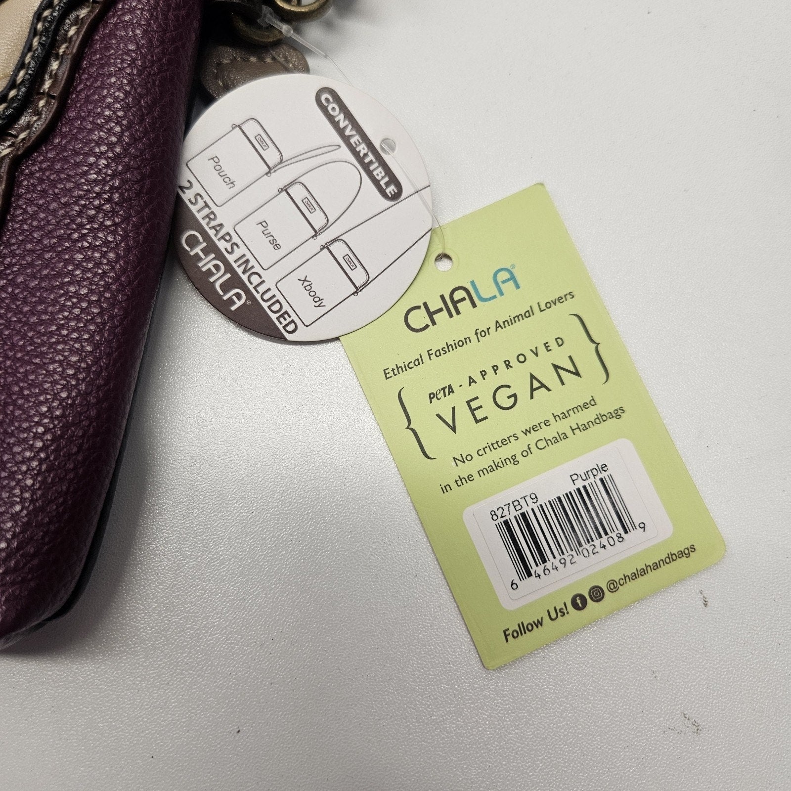 Nwt CHALA Frenchie Cell Phone Crossbody Bag w 2 Adj. Straps Purple Black