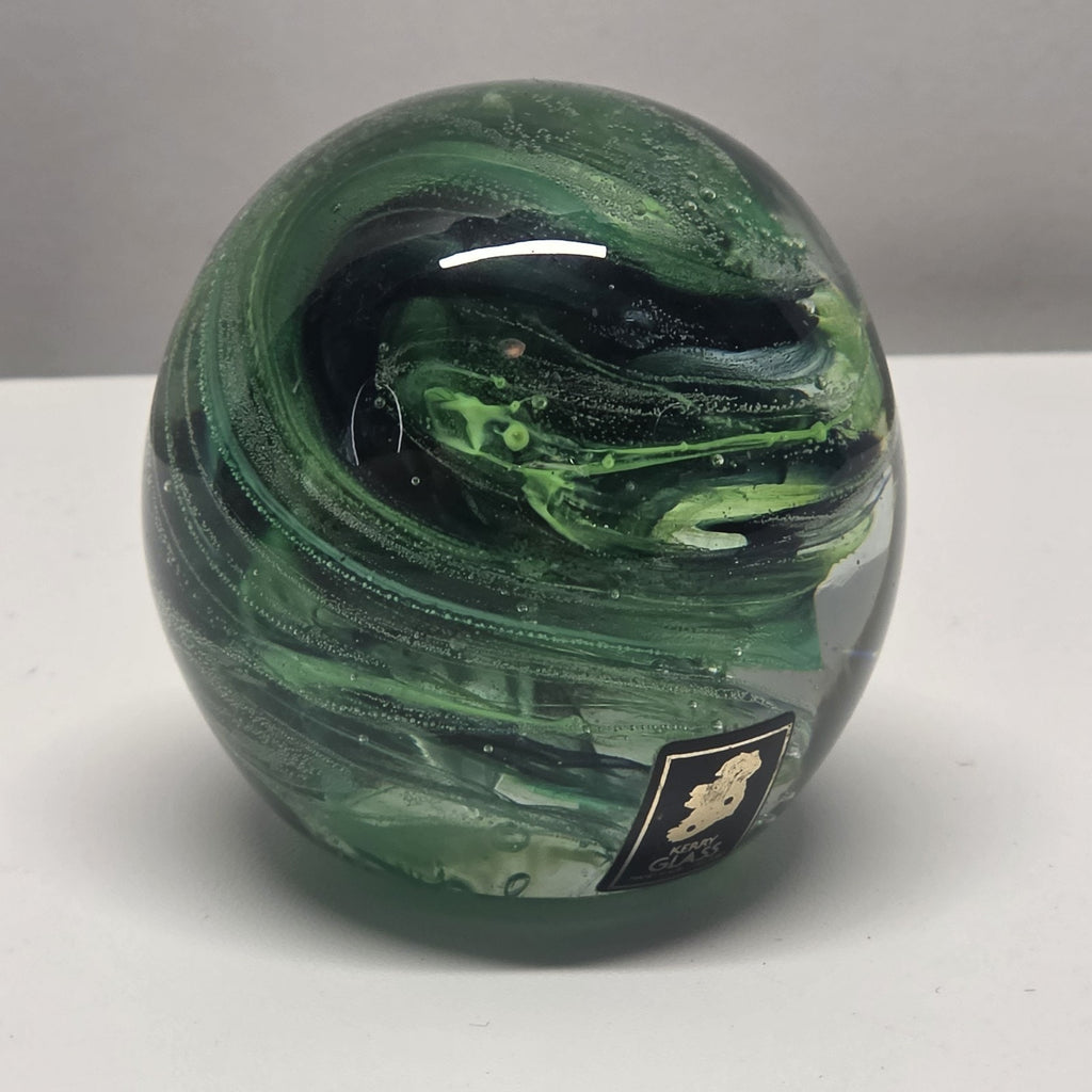 Vintage Kerry Irish Art Glass Paperweight Green Swirl Irish 2" Made In Ireland