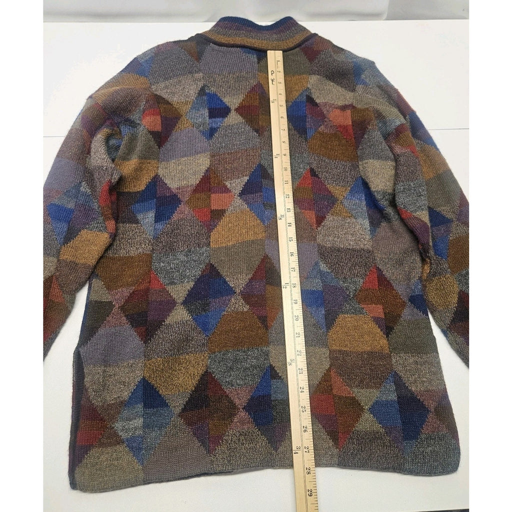 Vtg 80s Millmas Geometric 100% Alpaca Knit Cardigan Sweater Women’s XL Peru