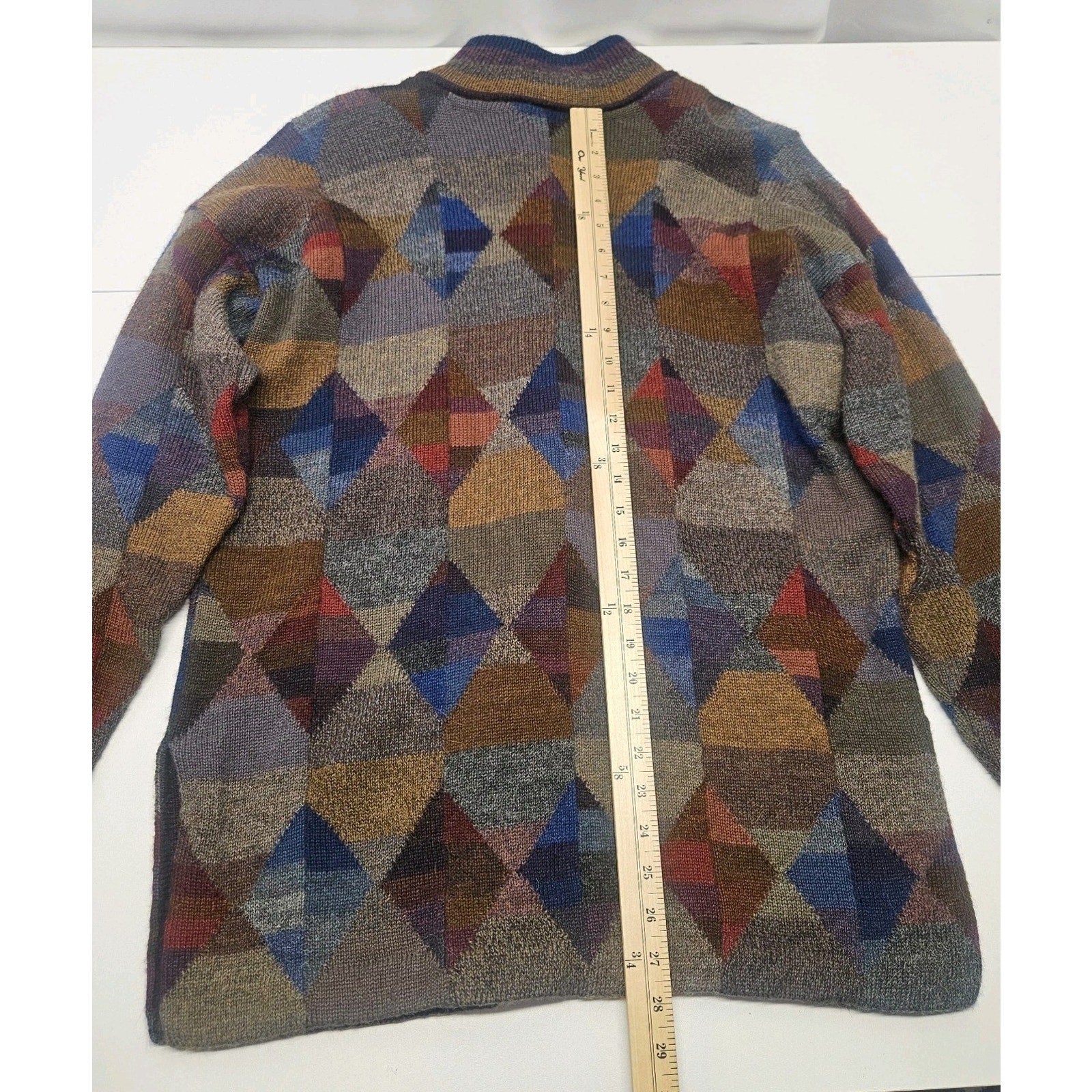 Vtg 80s Millmas Geometric 100% Alpaca Knit Cardigan Sweater Women’s XL Peru