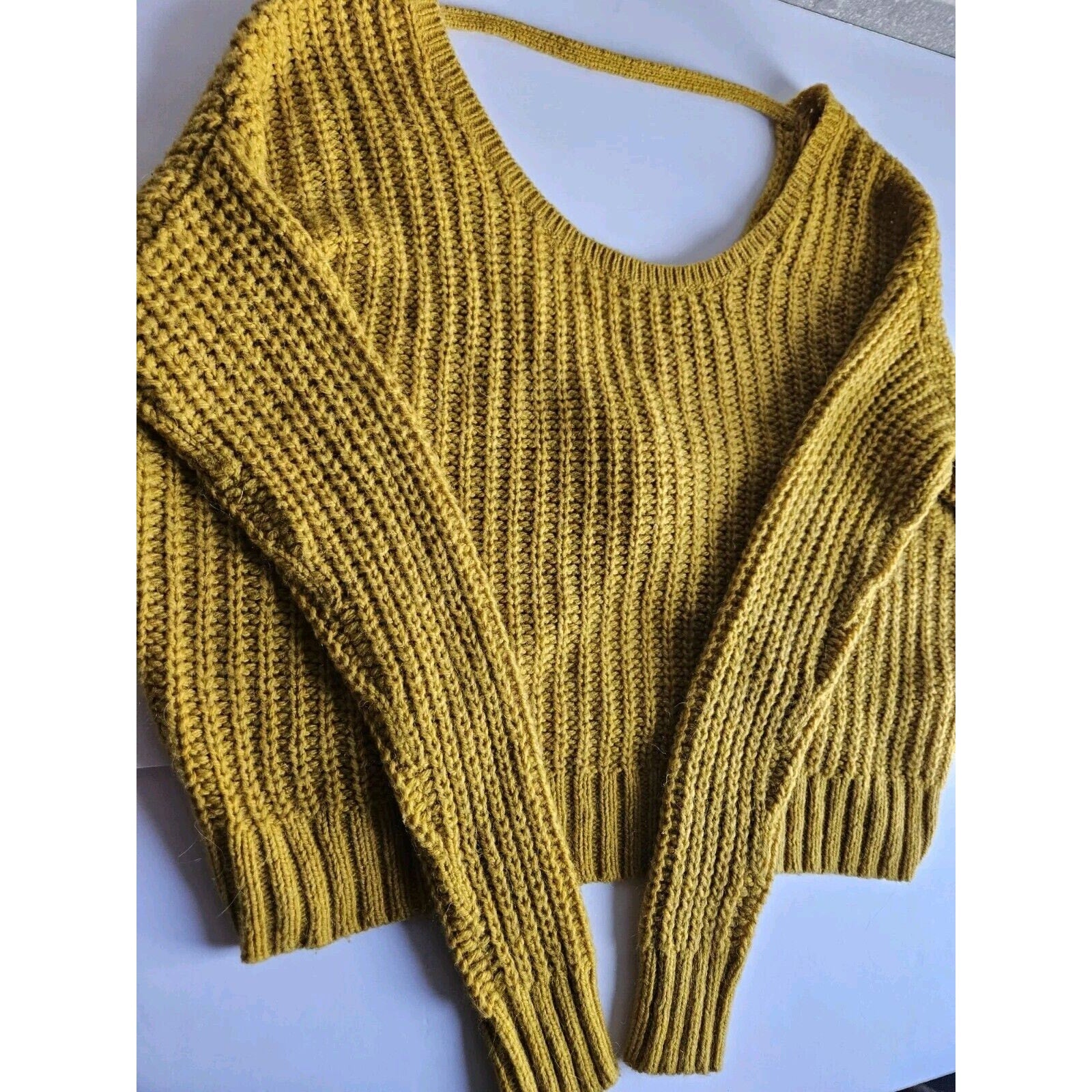 Ruby Moon Chunky Knit Open Back Wool Alpaca Sweater Sz MED Marigold/Mustard