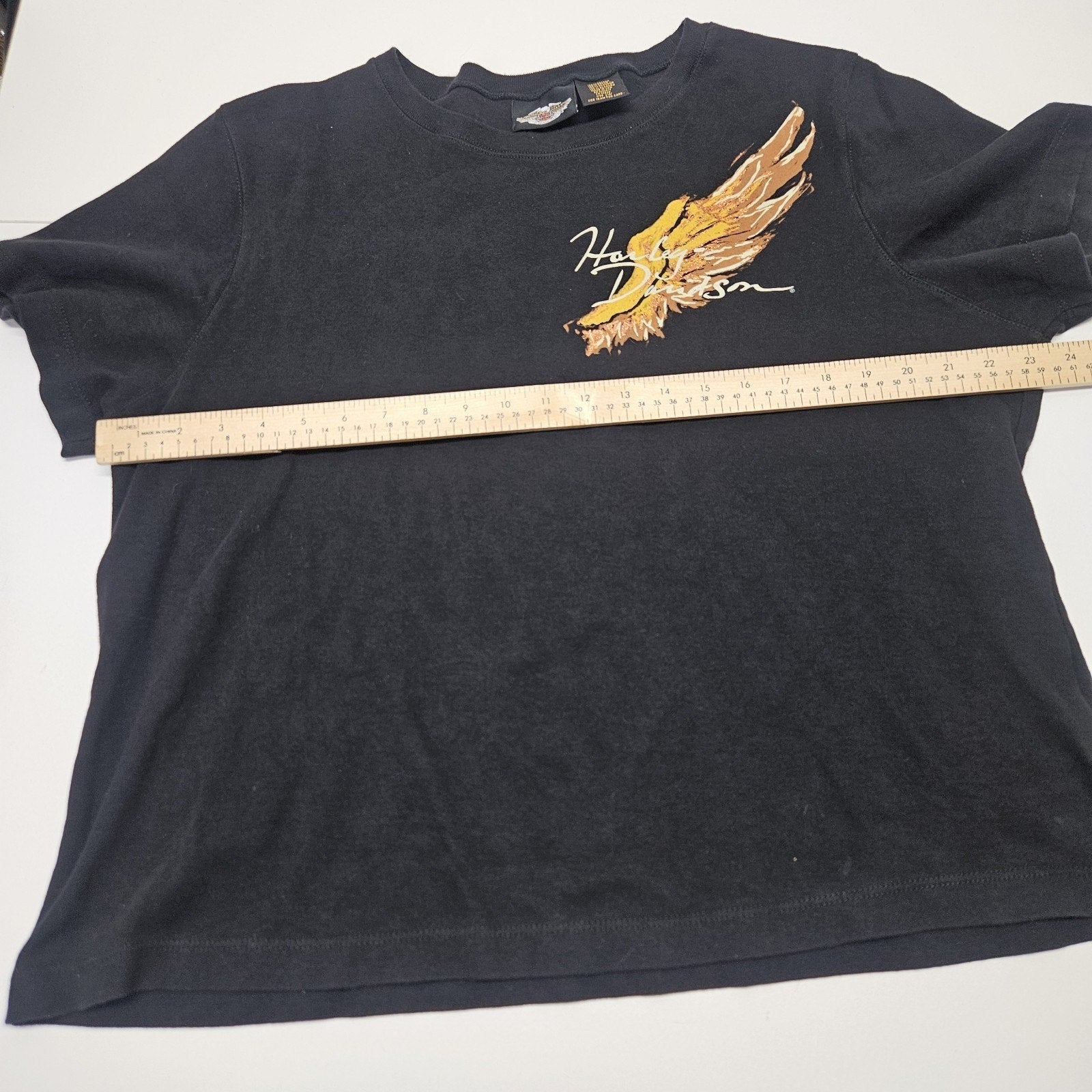 Vtg Y2K Harley Davidson Angel Wing Emblem Black Crop Top T Shirt Plus Size 2X