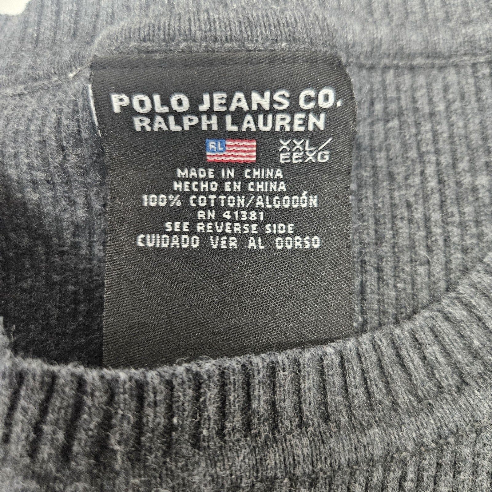 Vintage Y2K Men's Ralph Lauren Polo Jeans Co Striped Cotton Sweater Grey 2XL