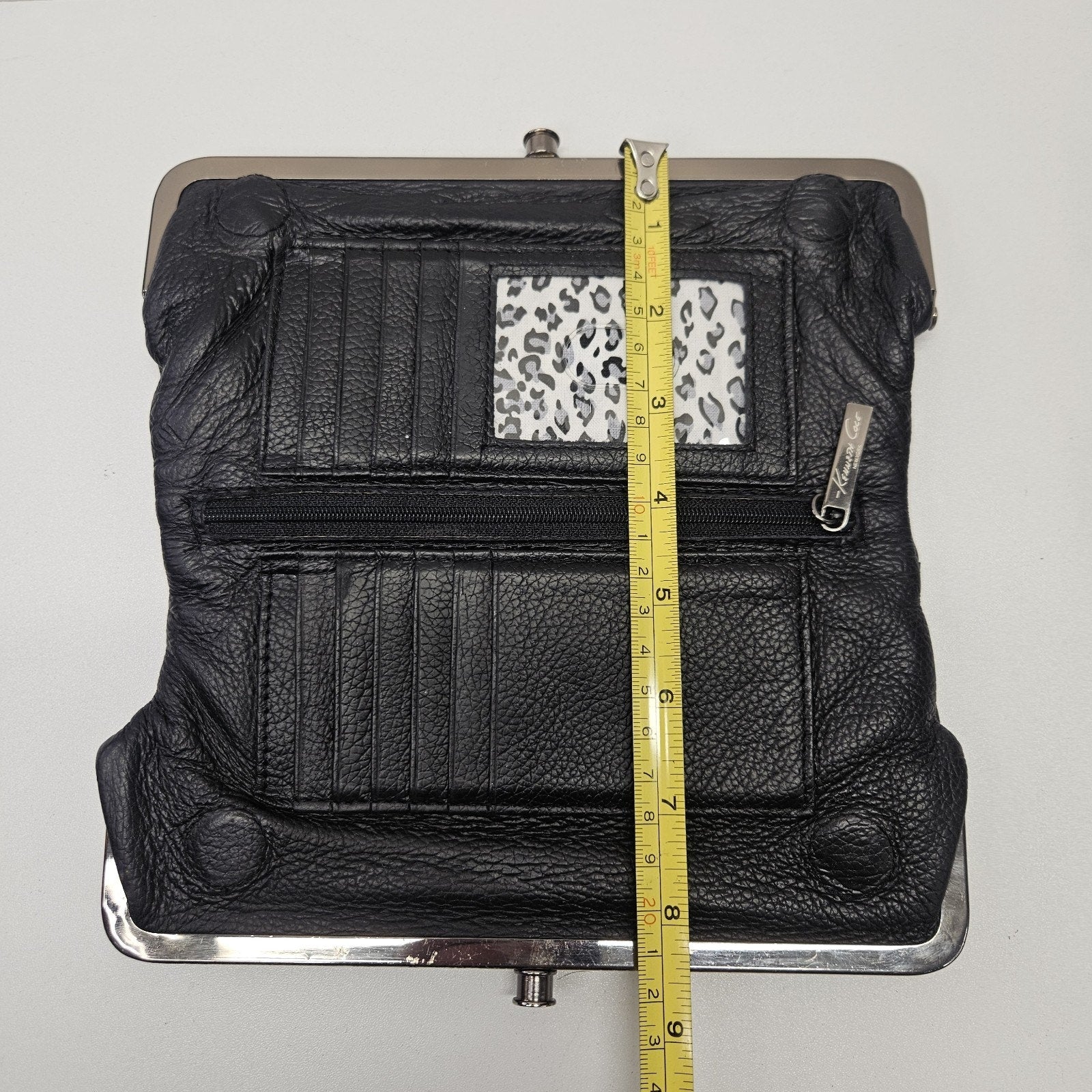 Kenneth Cole New York Wallet Clutch Black Buttery Leather Double Kiss Lock Close