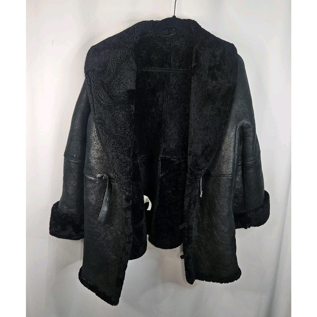 Vintage Leon Max Black Shearling Short Coat Open Short Jacket Womens M/L Y2K