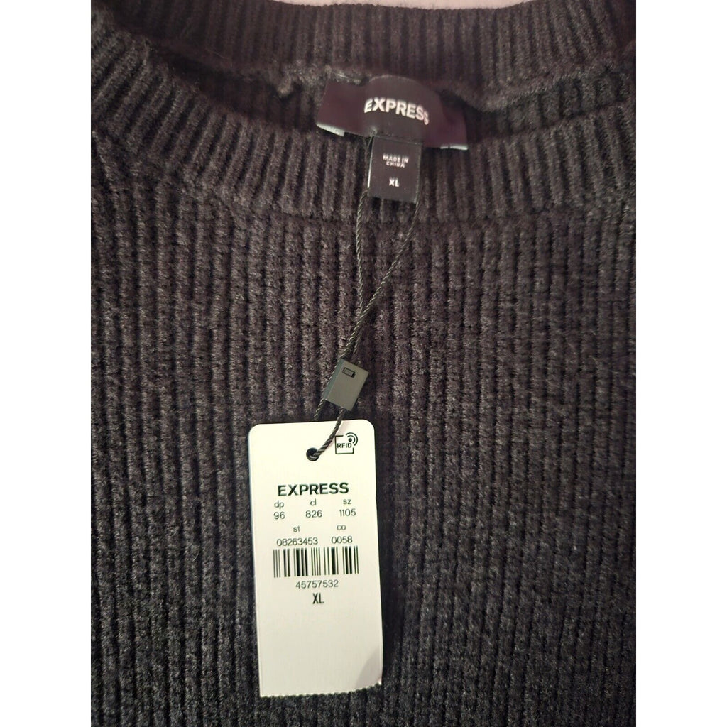 NWT Express Black Sweater With Faux Leather Accents Men's XL Crew Neck Pullover