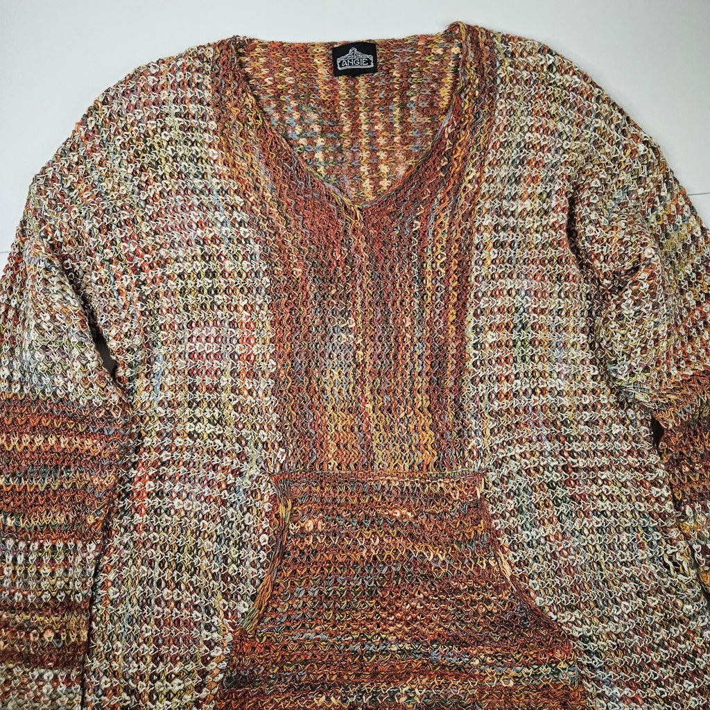 Angie Buckle Space Dye SweaterOpen Knit Boho Pullover Sweater Tunic XL Orange