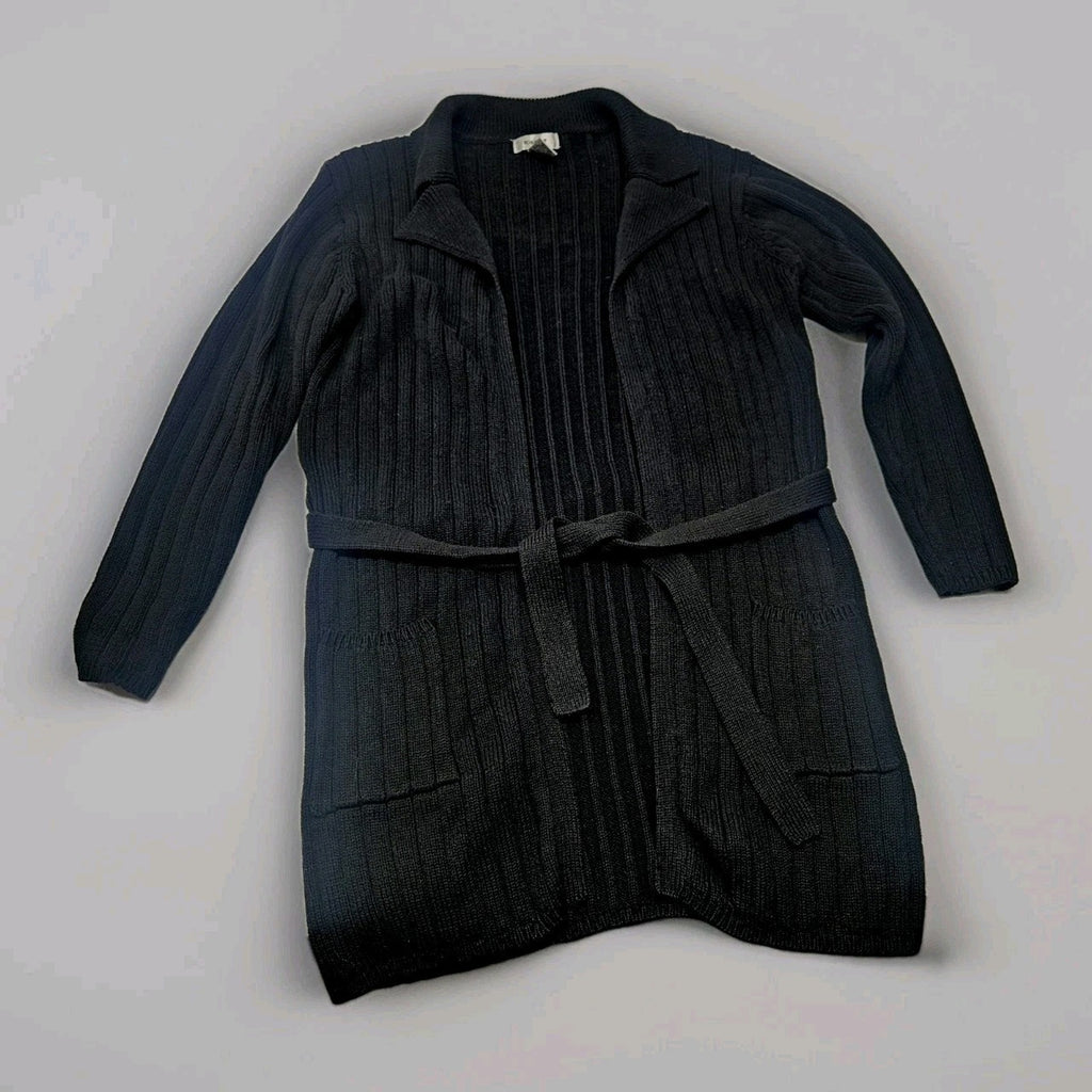Kikit Ribbed Cotton Knit Long Cardigan Sweater Black Medium Classic Duster