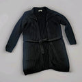 Kikit Ribbed Cotton Knit Long Cardigan Sweater Black Medium Classic Duster