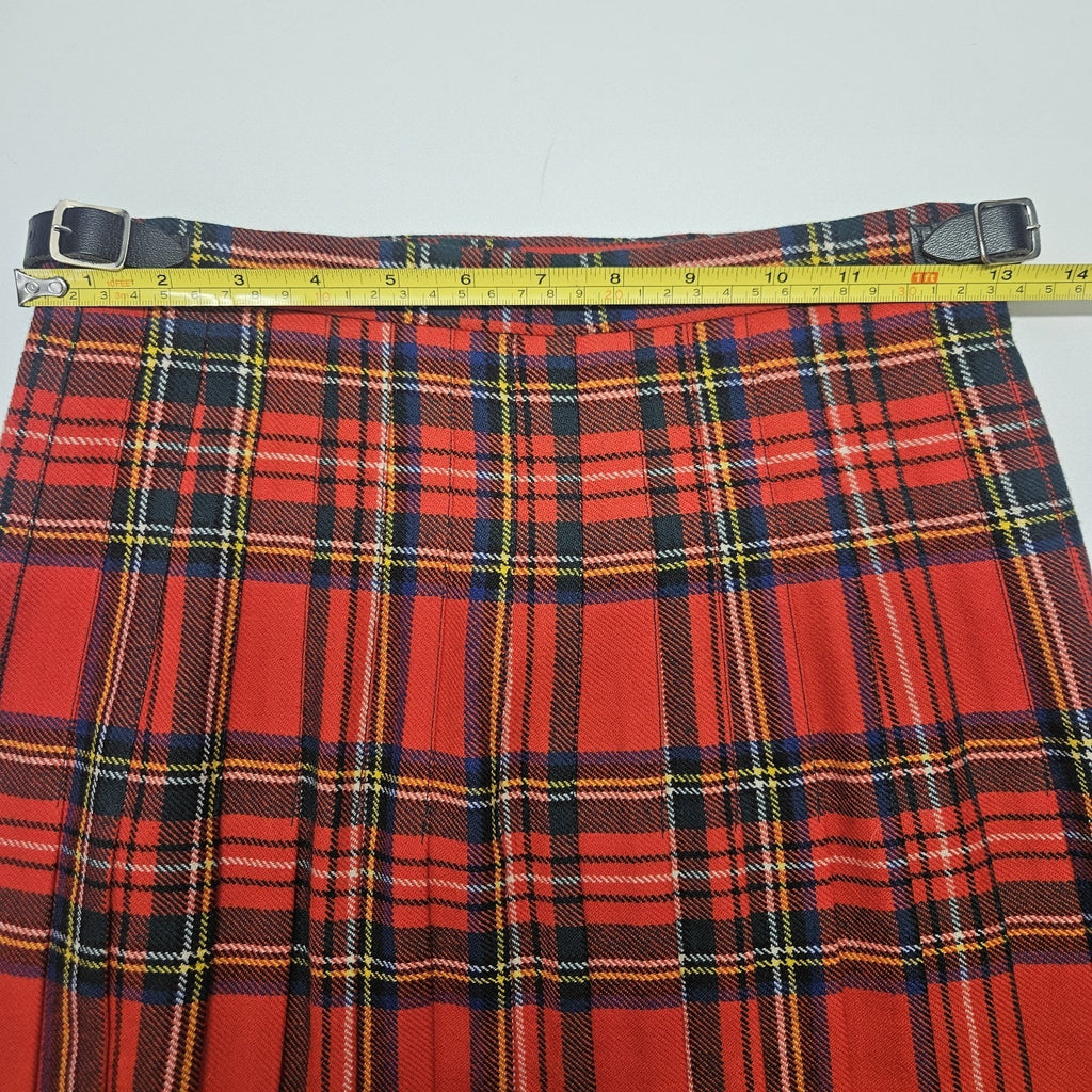 Vtg Scottish Clanwear 100% Pure Wool Red Plaid Tartan Kilt Women's Sz 10 Made UK