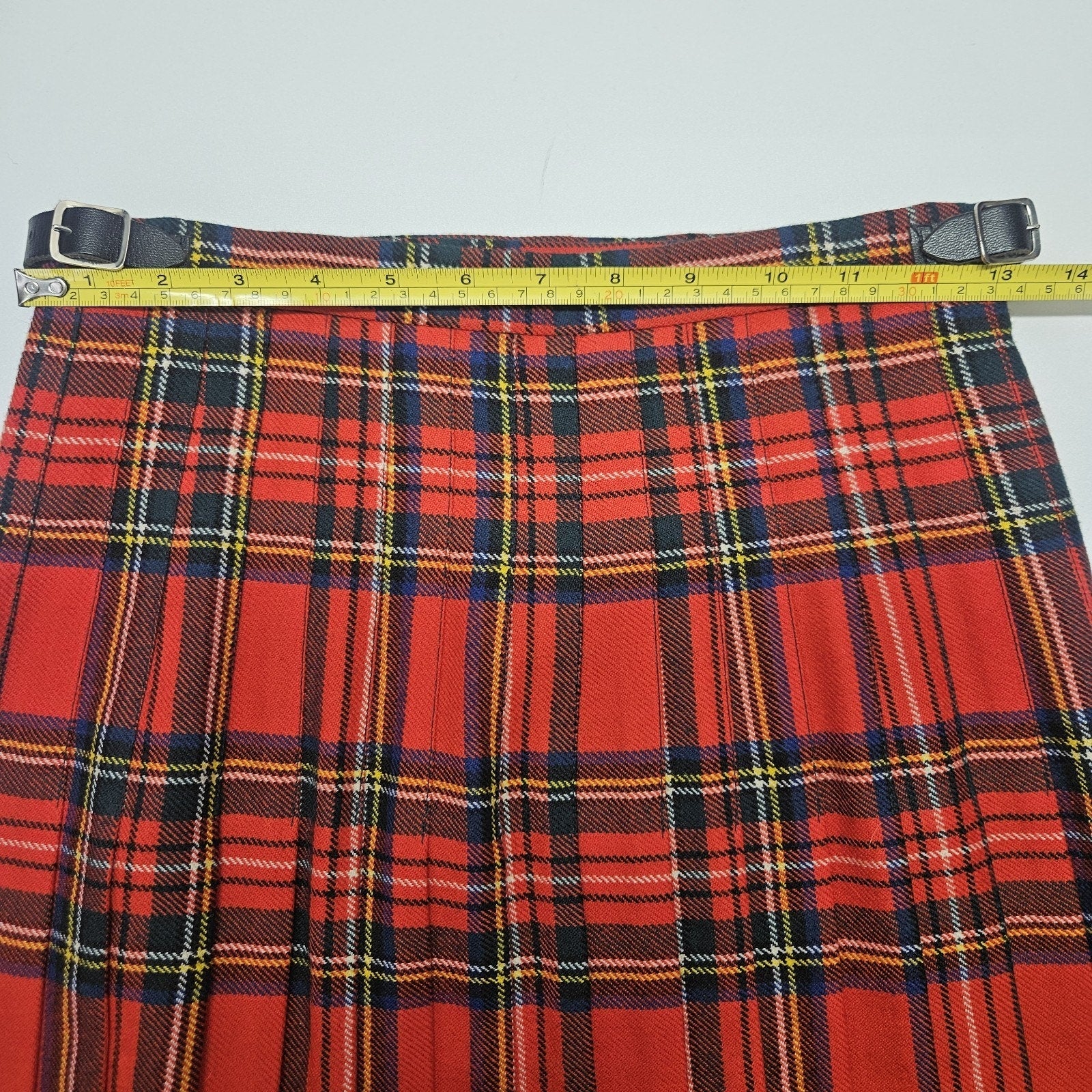 Vtg Scottish Clanwear 100% Pure Wool Red Plaid Tartan Kilt Women's Sz 10 Made UK