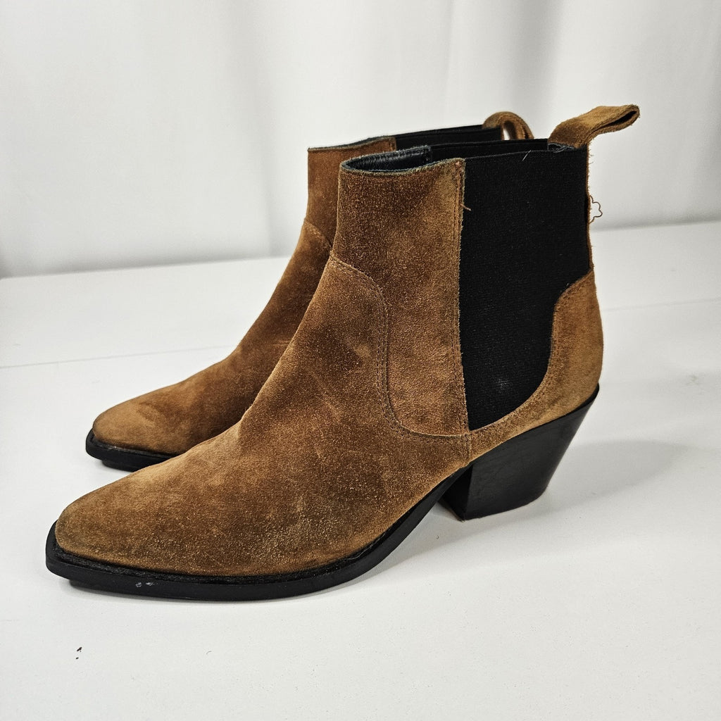 Everlane Suede Ankle Boot Block Heel Brown 6.5 M Western Cowgirl Boho Italy Made