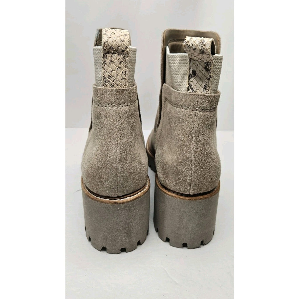 Dolce Vita Womens Boots 9.5 M Beige Suede Ankle Booties Chunky Heel Pull On