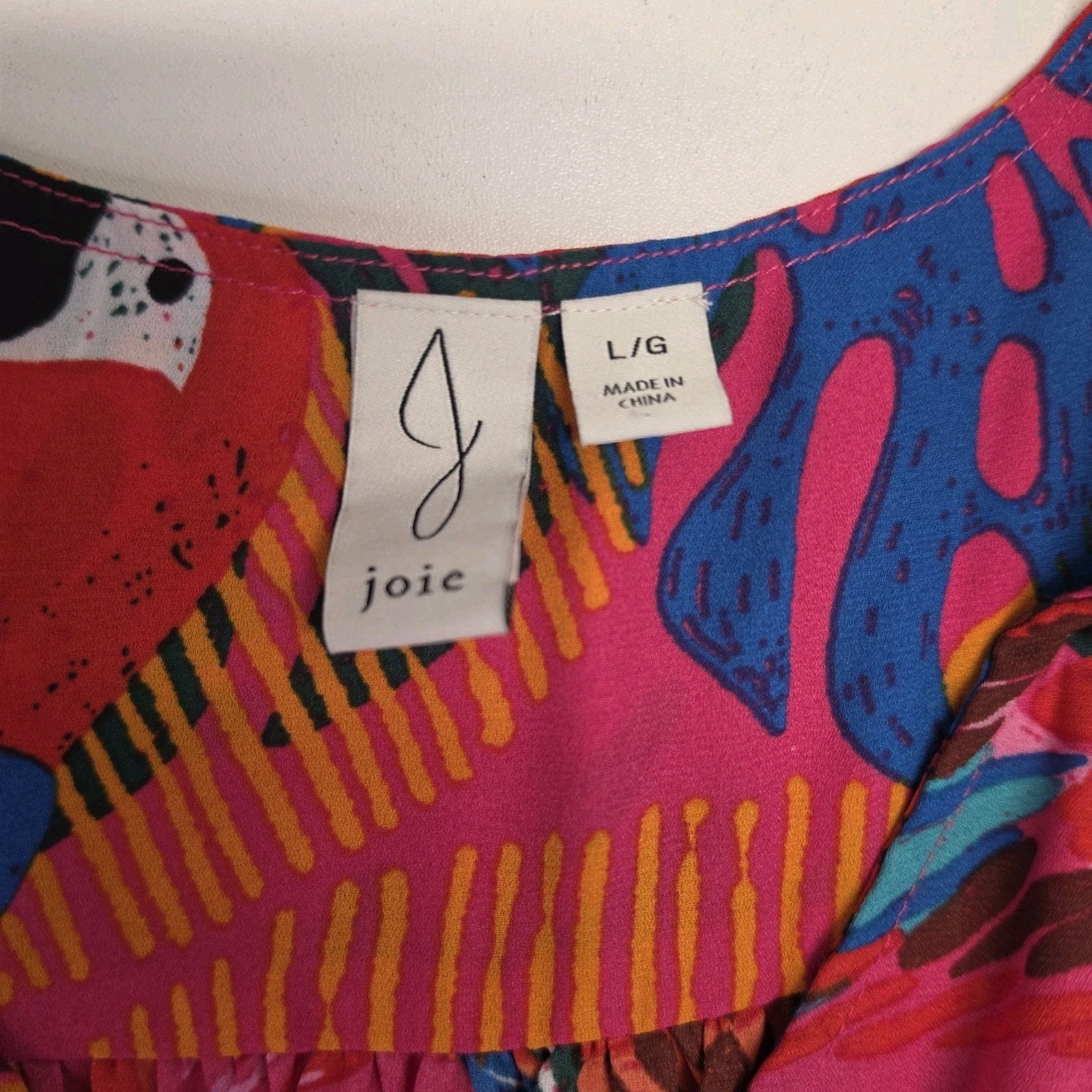 Joie Tropical Print Button and Tie Front Cropped Puff Sleeve Blouse Sz L Resort