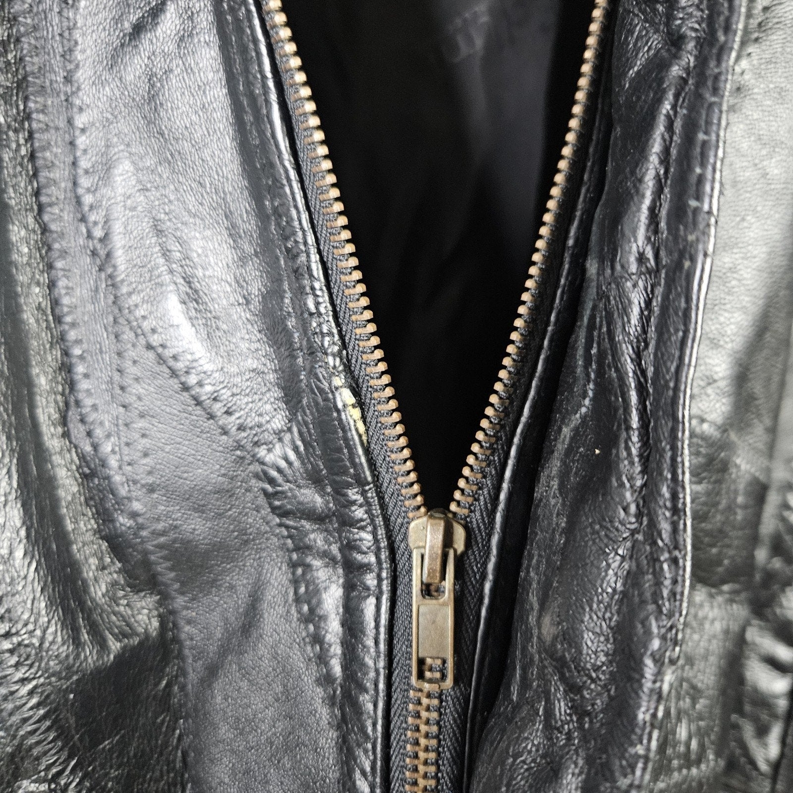 Vtg 90s Cellini Black Leather Bomber Jacket Stitch Mosaic Moto Jacket Coat- Med