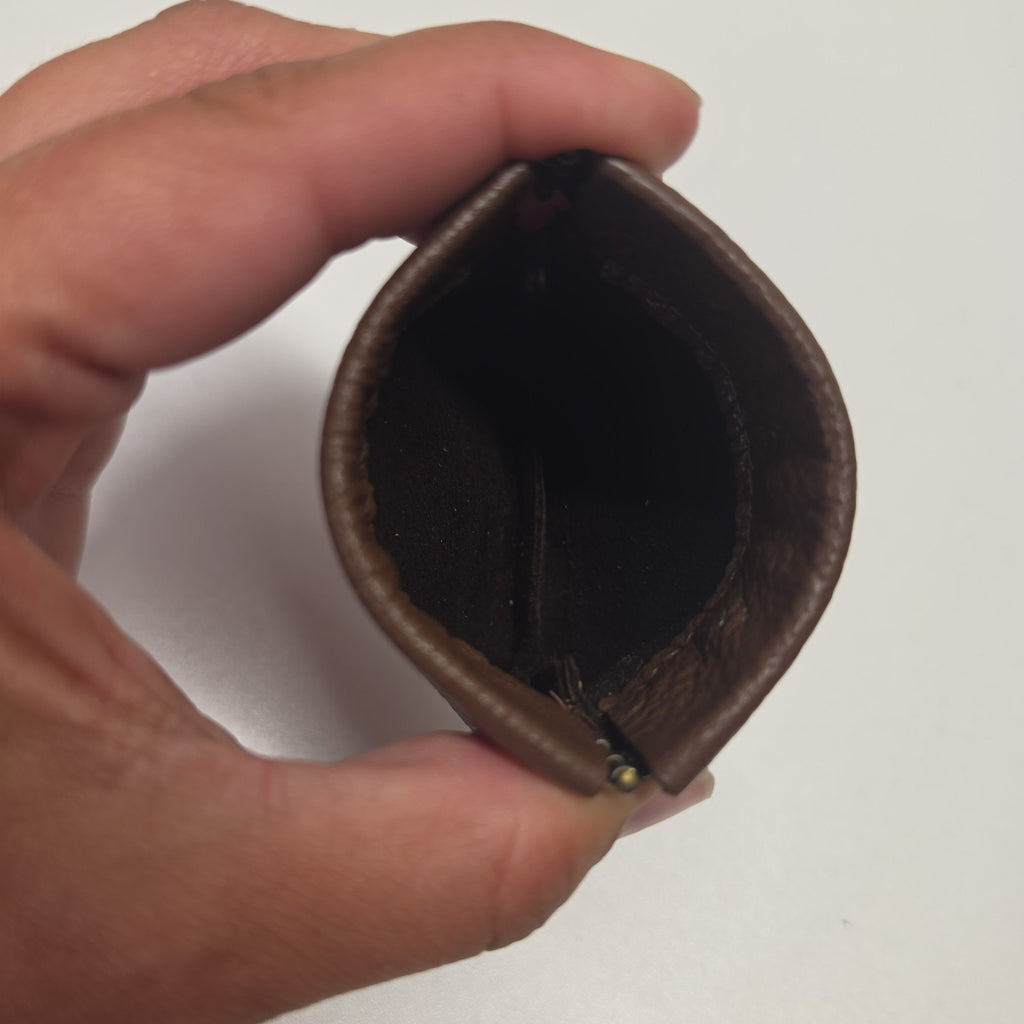 Vintage Brown Leather Squeeze Coin Purse Change Pouch Key Holder Spring Frame