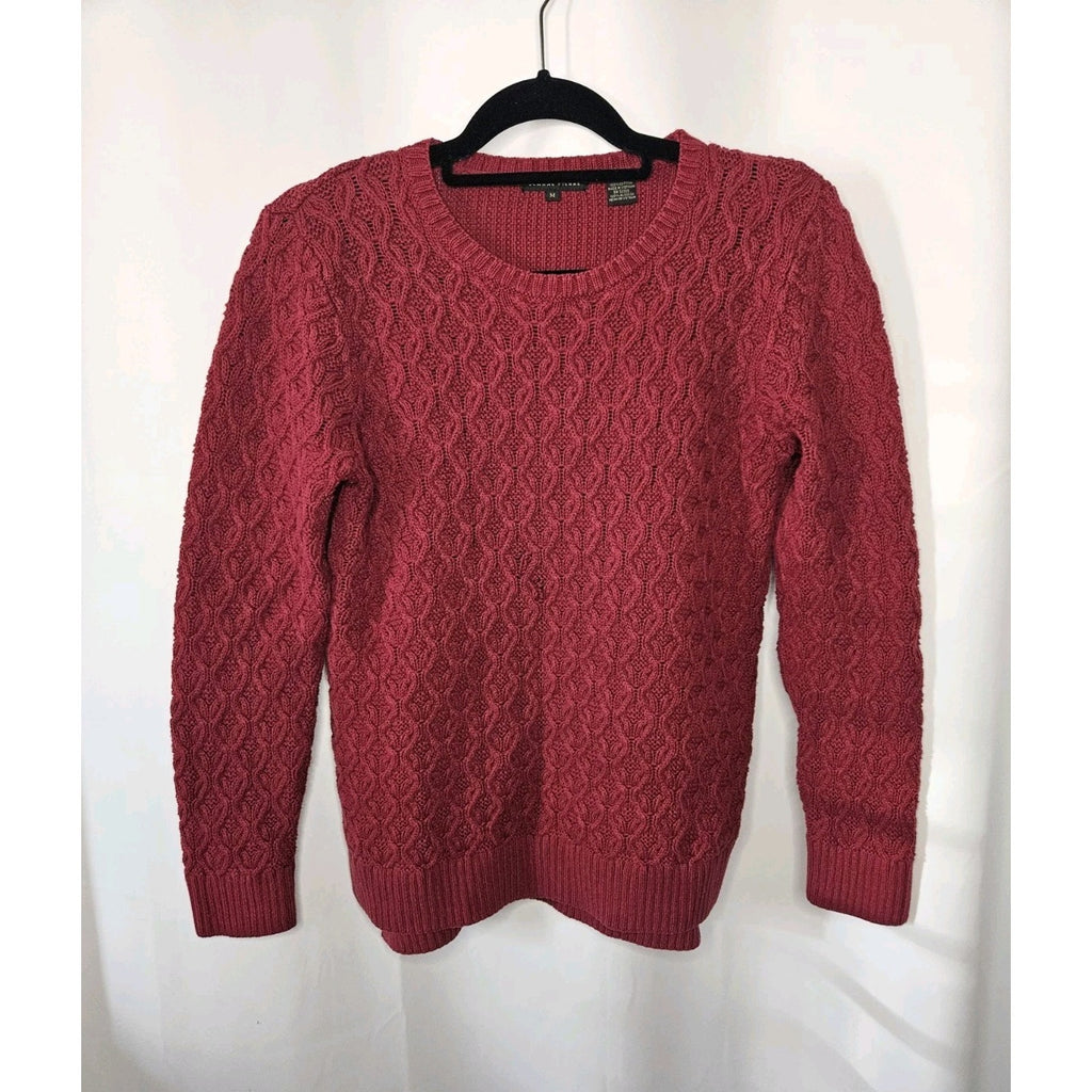Jeanne Pierre Women’s Red Long Sleeve Cable Knit Pullover Sweater Medium