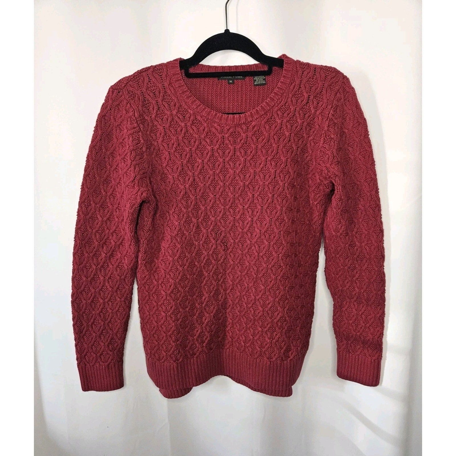 Jeanne Pierre Women’s Red Long Sleeve Cable Knit Pullover Sweater Medium