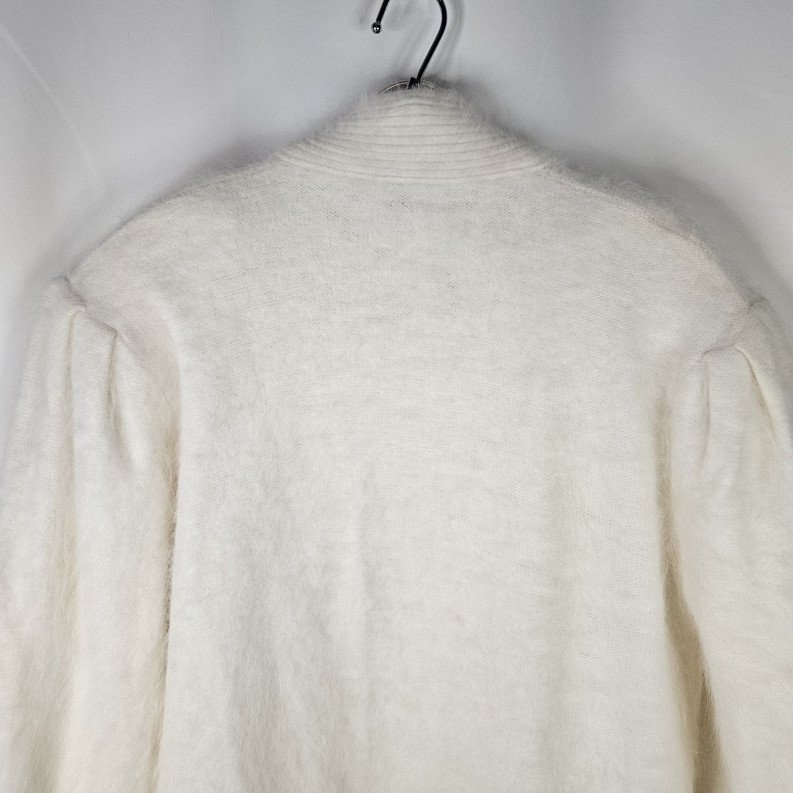 Vintage 80's Angora Rabbit Coat Floral Beaded Cardigan Large Soft Cottage Artsy