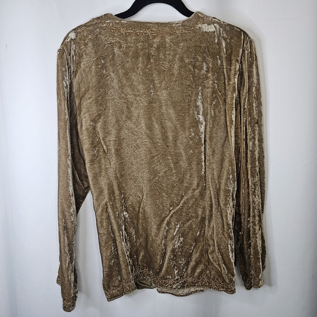 Women’s Golden Brown Crushed Velvet Wrap Top Size XL Retro Boho Fairy Peasant