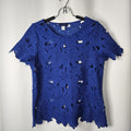 Vintage Cobalt Blue Guipure Cut Out Lace Short Sleeve Top Small Holiday Retro