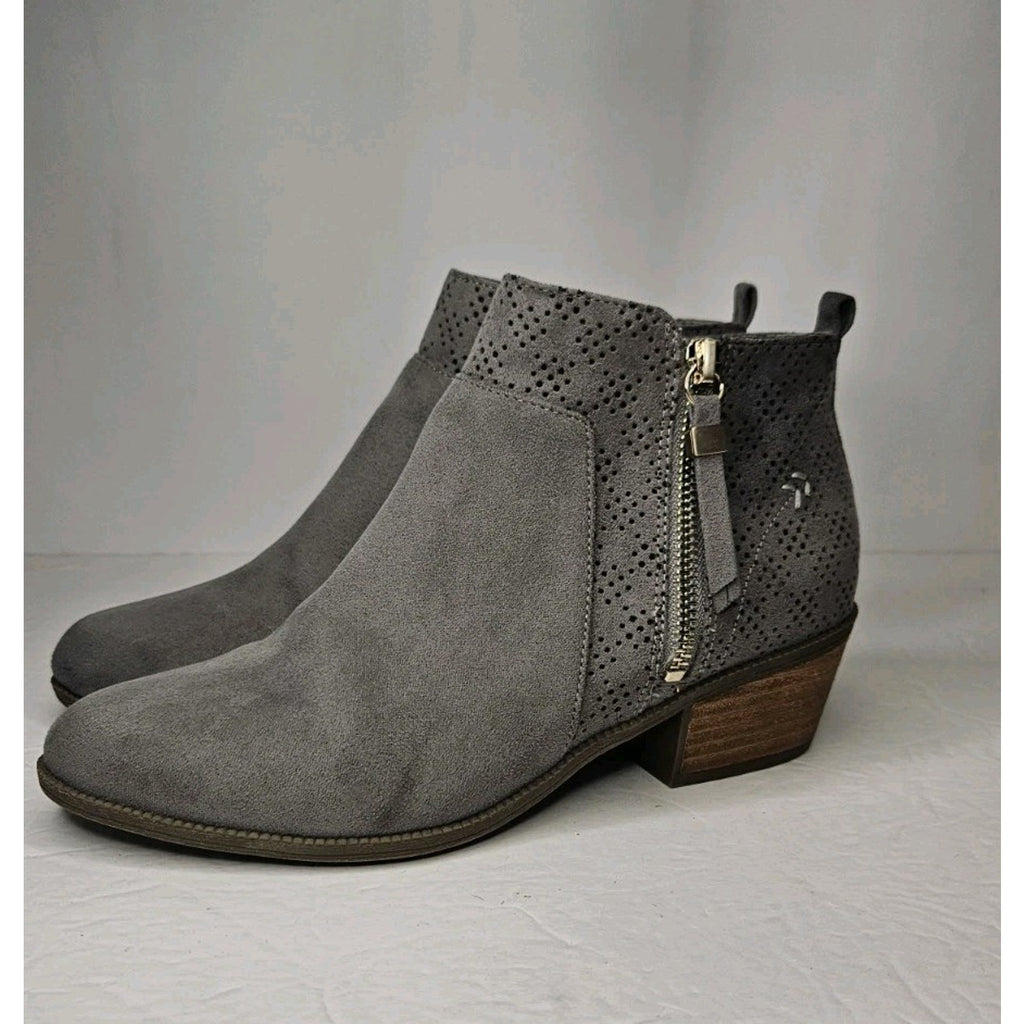 DR. SCHOLL'S Women's Dark Shadow Grey Brianna Perforated Block-Heel Booties SZ 8