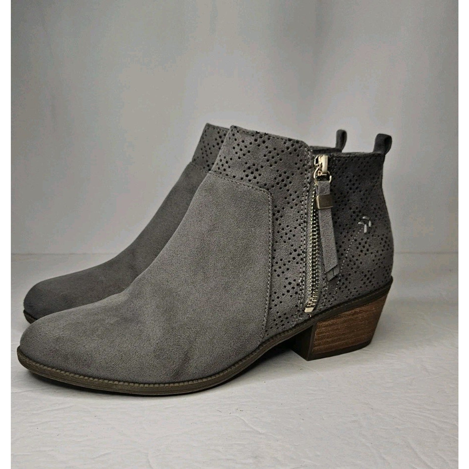 DR. SCHOLL'S Women's Dark Shadow Grey Brianna Perforated Block-Heel Booties SZ 8