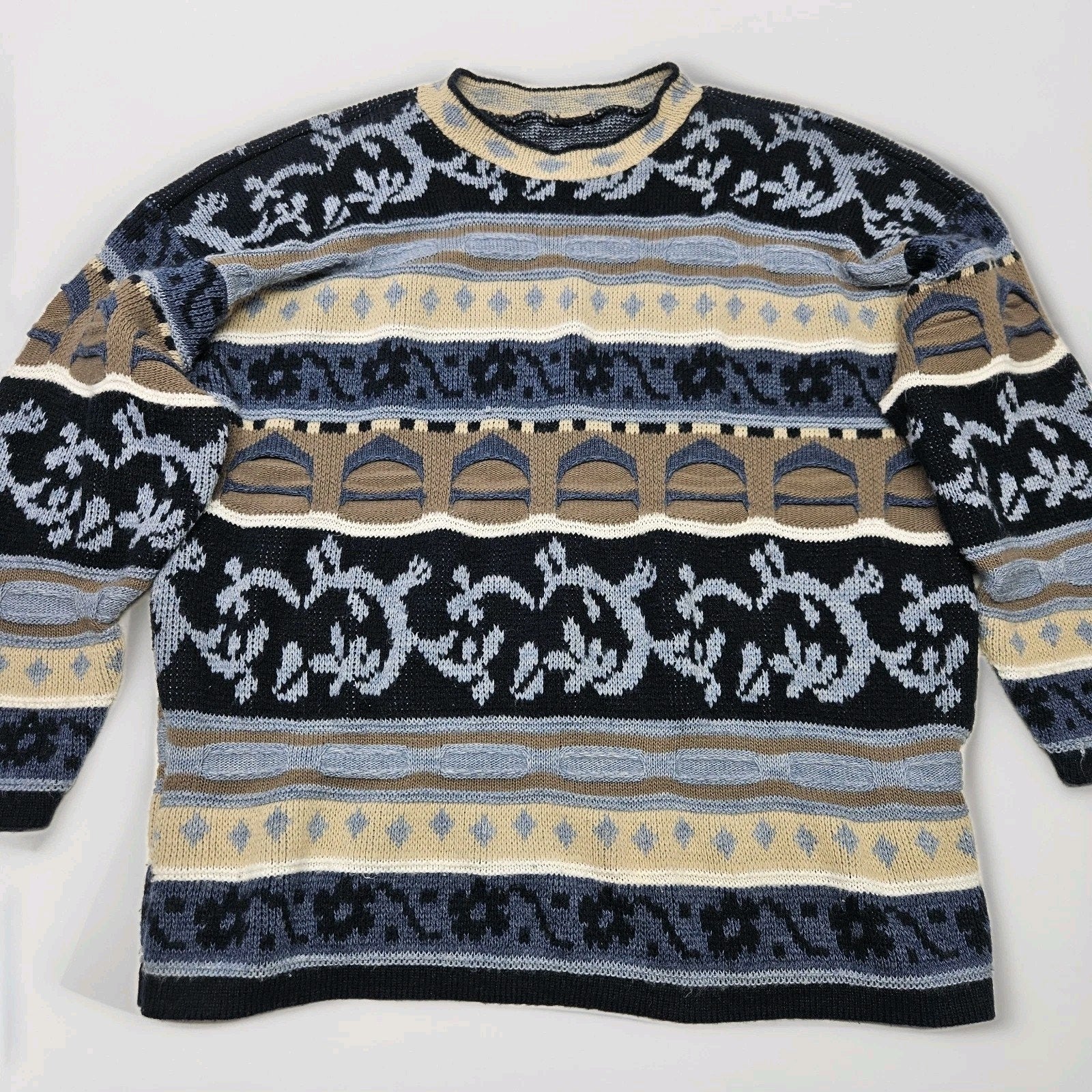 Vintage Abstract Geometric Pattern Knit Unisex Size XL Grandpa Ugly Sweater