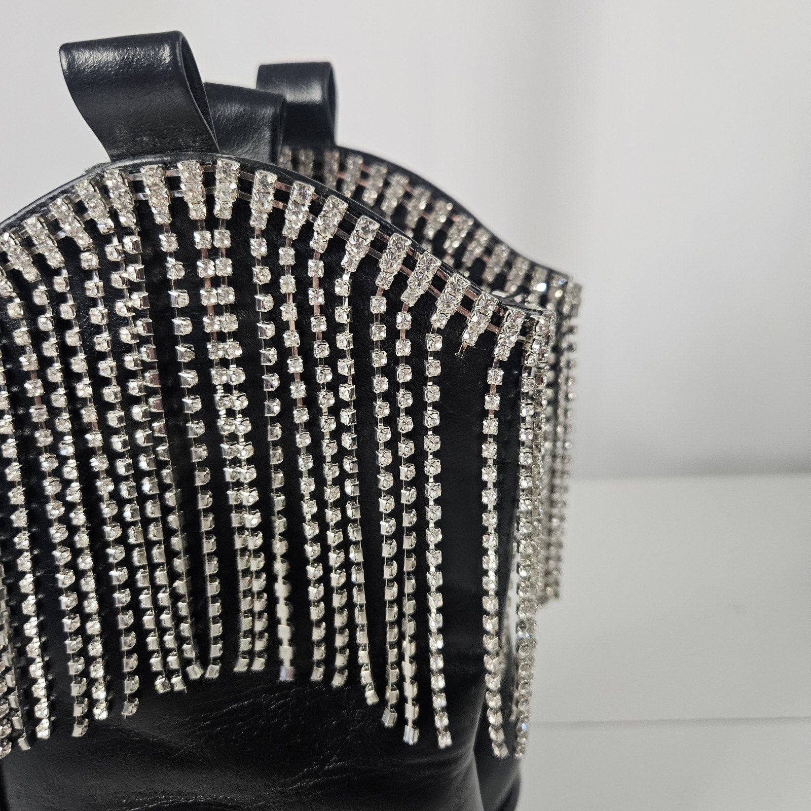 Embellished Rhinestone Fringe Black Edgy Western Boots 8.5 M Cowgirl Rodeo Glam