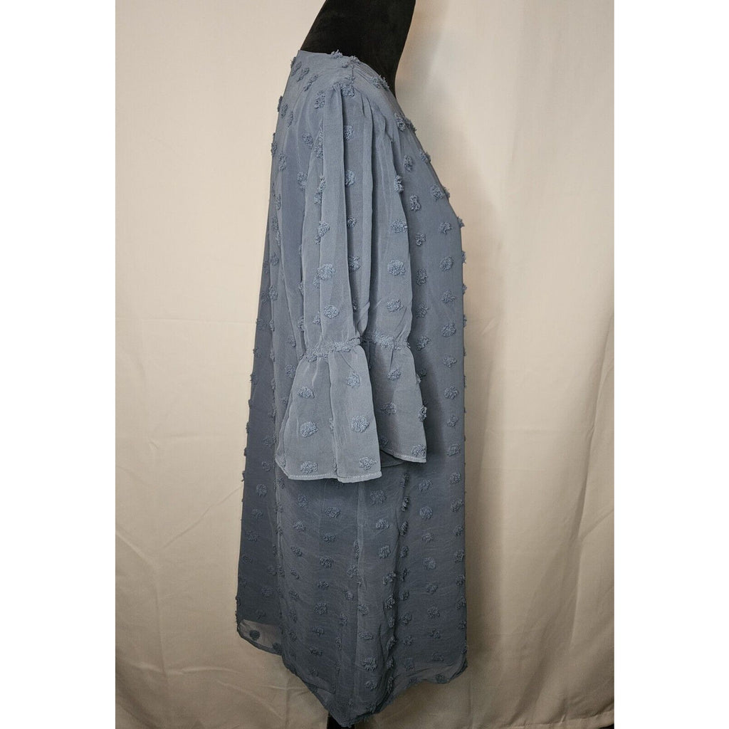 Blooming Jelly Womens Size XL Swiss Dot Flounce Sleeve Chiffon Tunic Dress Blue