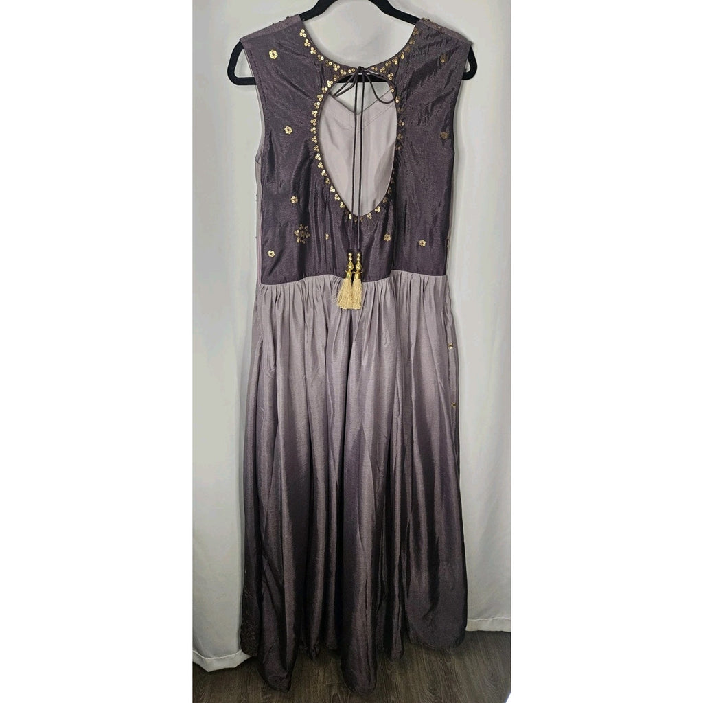 Panash Purple Embroidered Sleeveless Anarkali Suit w Sheer Dupatta Sz 36 US Med