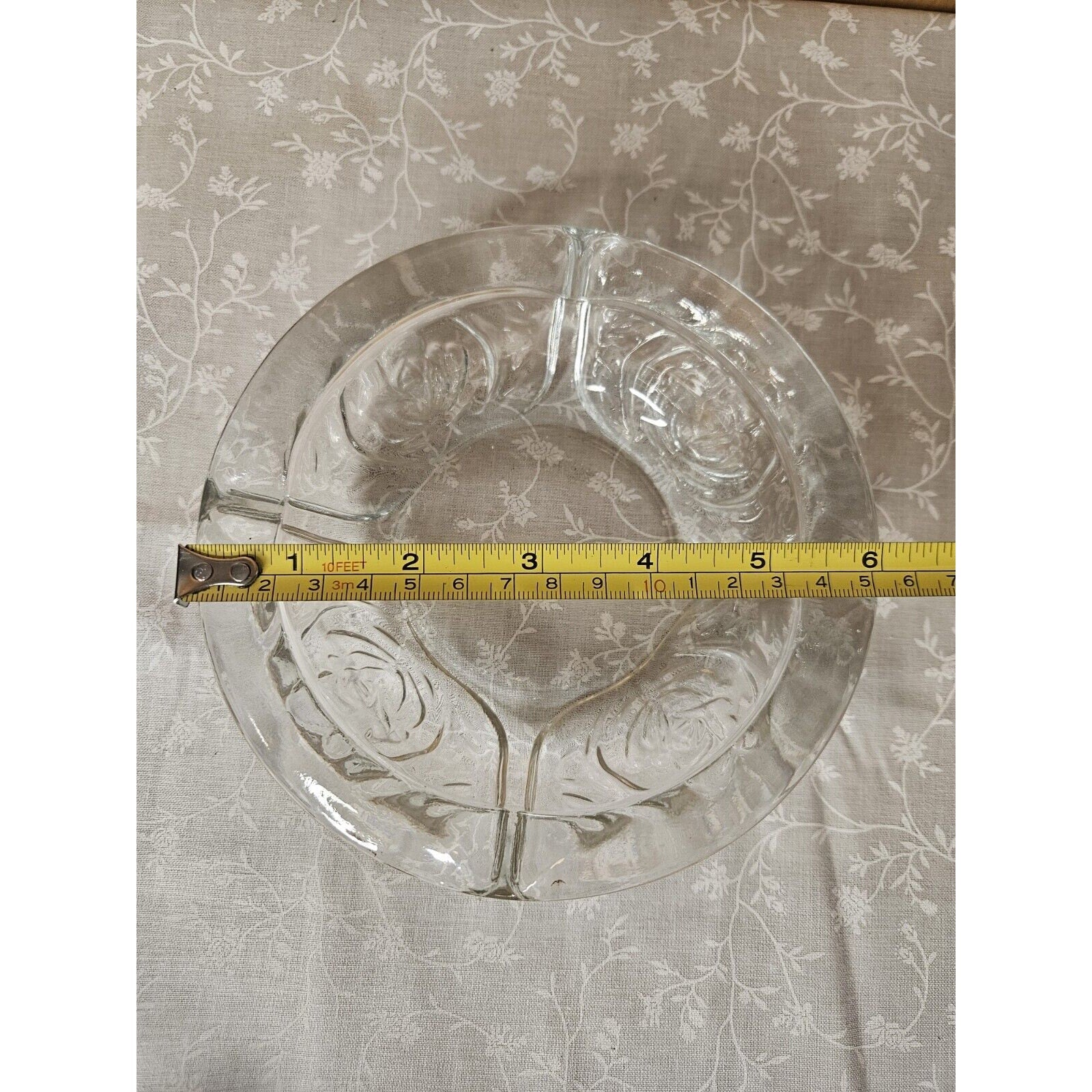 Vintage 6" Glass Ashtray KIG Indonesia Pressed Glass Rose Pattern