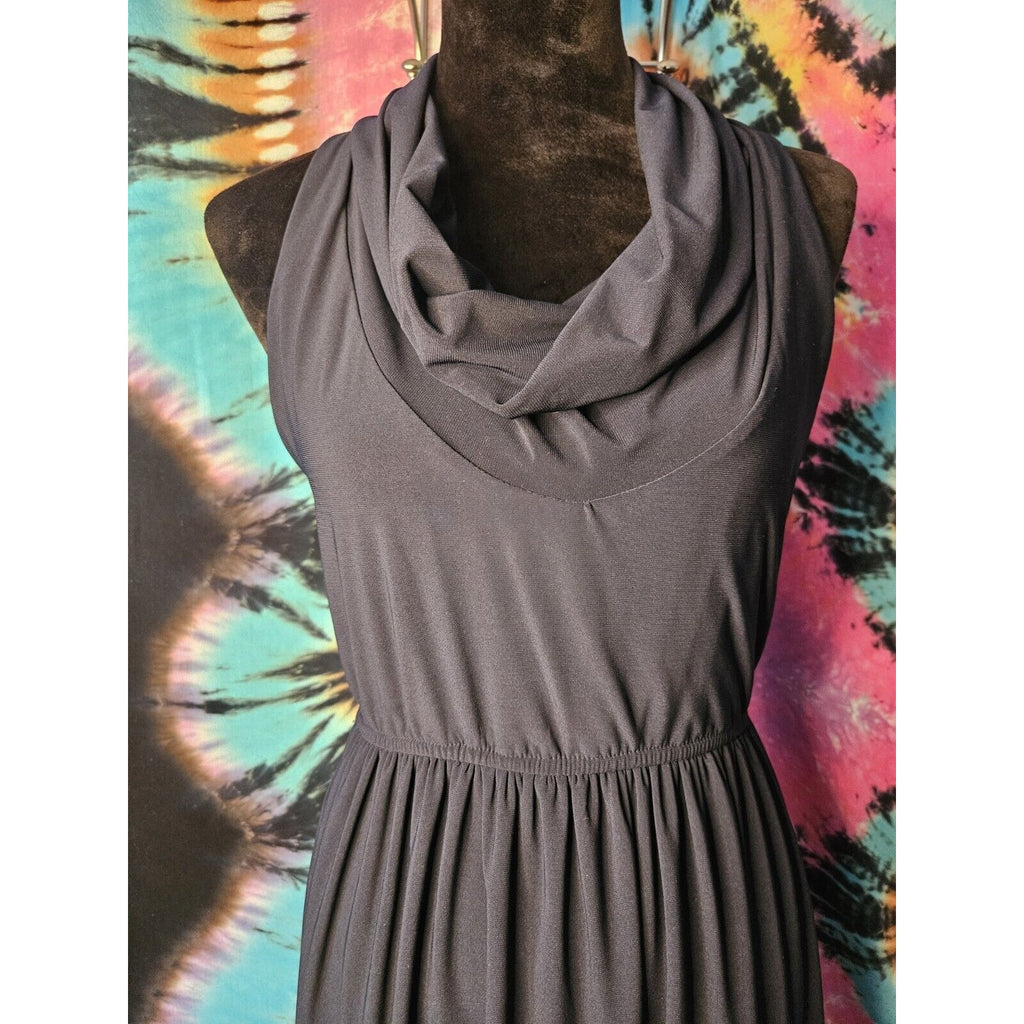 Judith March Vintage Dress Navy Cowl Neck Racer Back Sleeveless Stretch
