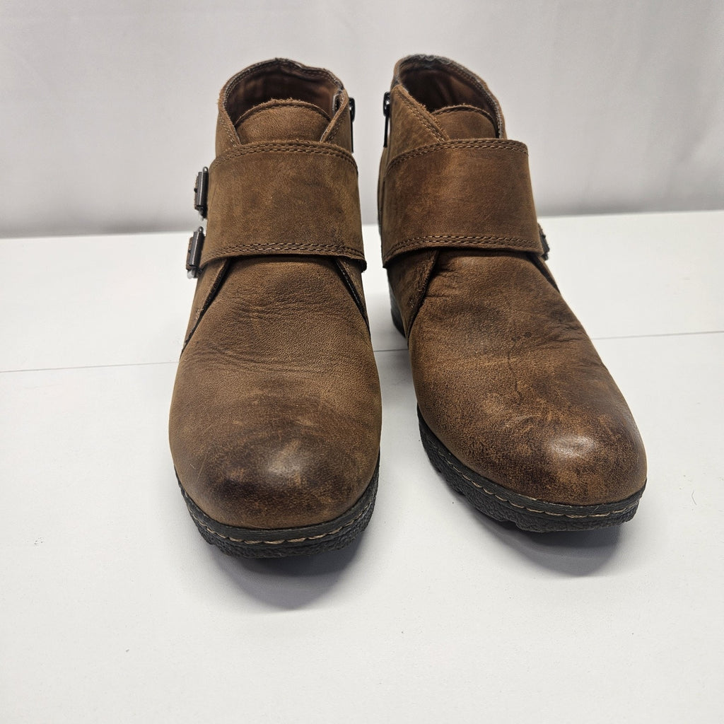 B.O.C. By Born Ankle Block Heel Boots Zipper 9.5 M Boho Peasant Oiled Brown