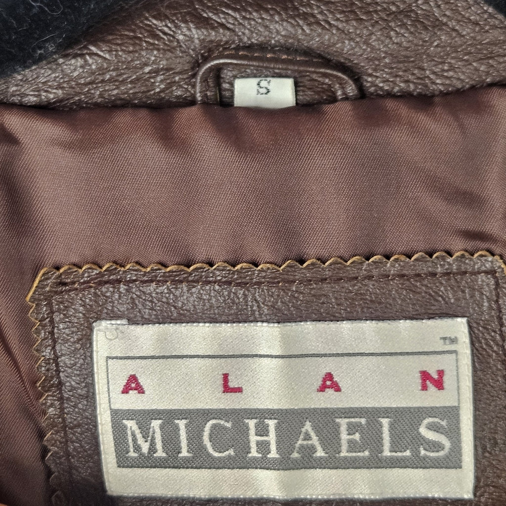 Vintage Alan Michael USA Jacket Mens Small Brown Genuine Leather Overcoat Parka