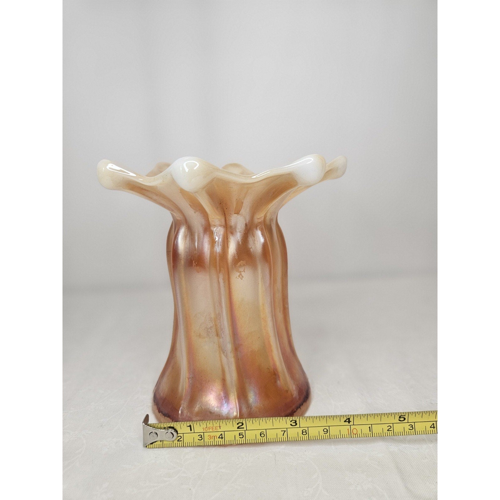 Antique Dugan Ladies Spitoon Wide Rib Autumn Orange Opal. Carnival Glass 5.25"
