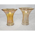 Vintage Art Glass Vase Set Iridescent Wide Flared Rim 5" Tall Scalloped Rim