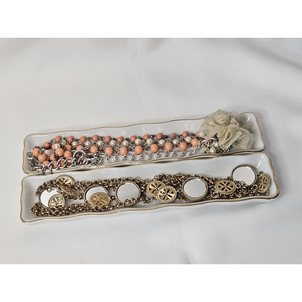 Vintage Mint Dish Pair Classic White Shafford Golden Heirloom Necklace Tray
